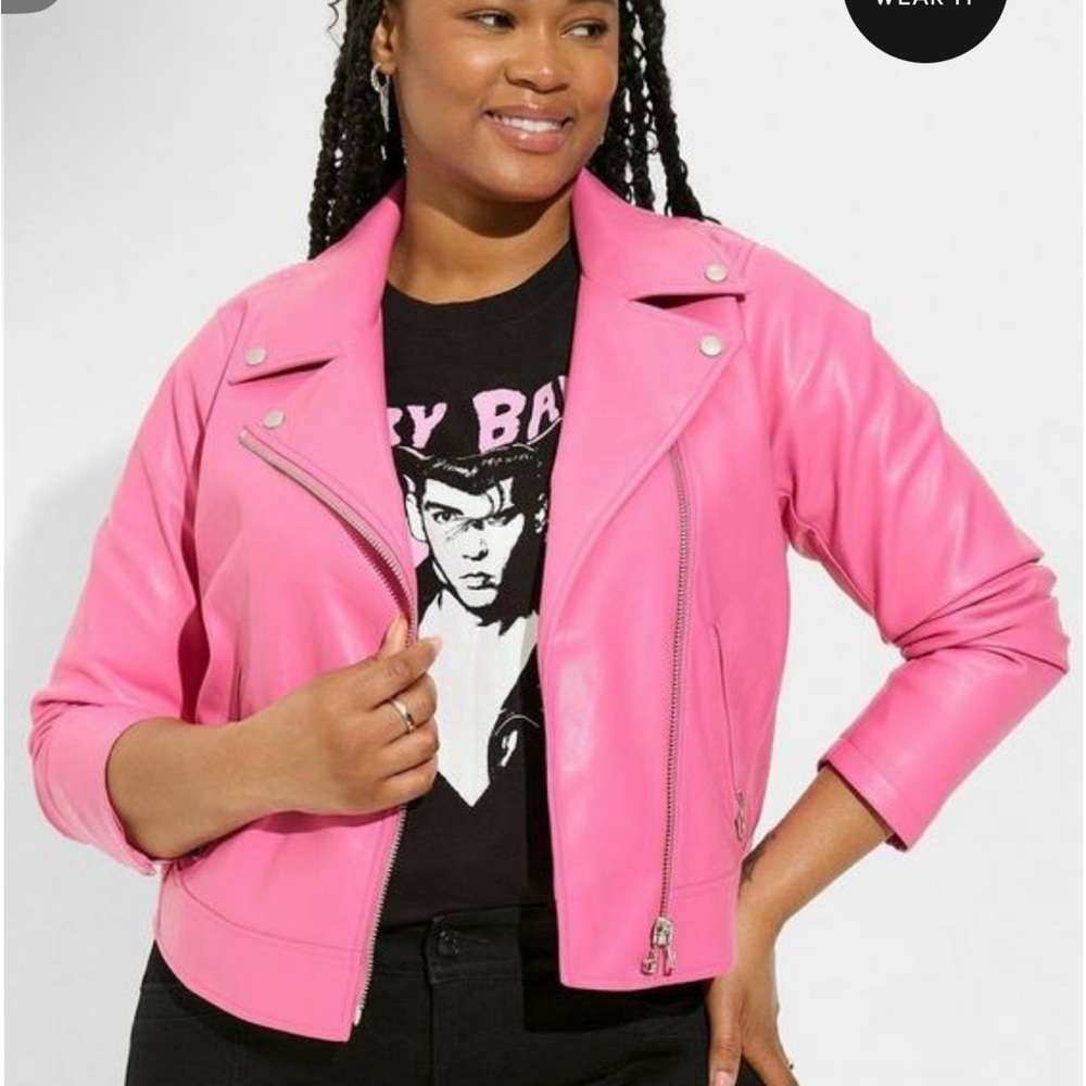 Torrid Barbie pink Faux Leather Asymmetrical Moto Jacket